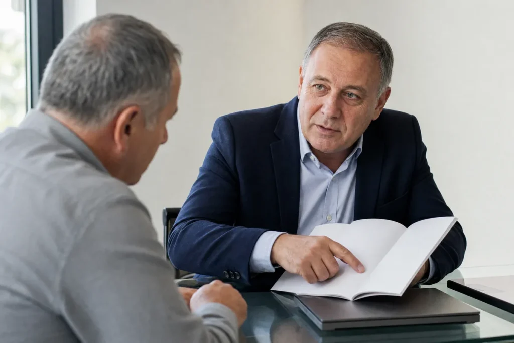 עורך דין אובדן כושר עבודה מסביר סעיף בפוליסה ללקוח במשרד