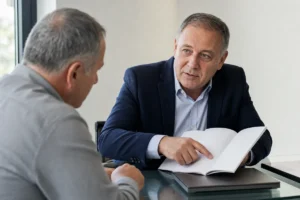 עורך דין אובדן כושר עבודה מסביר סעיף בפוליסה ללקוח במשרד