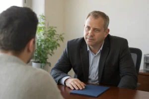 עורך דין נפגעי פעולות איבה מלווה נפגע בפגישת ייעוץ במשרד בתל אביב
